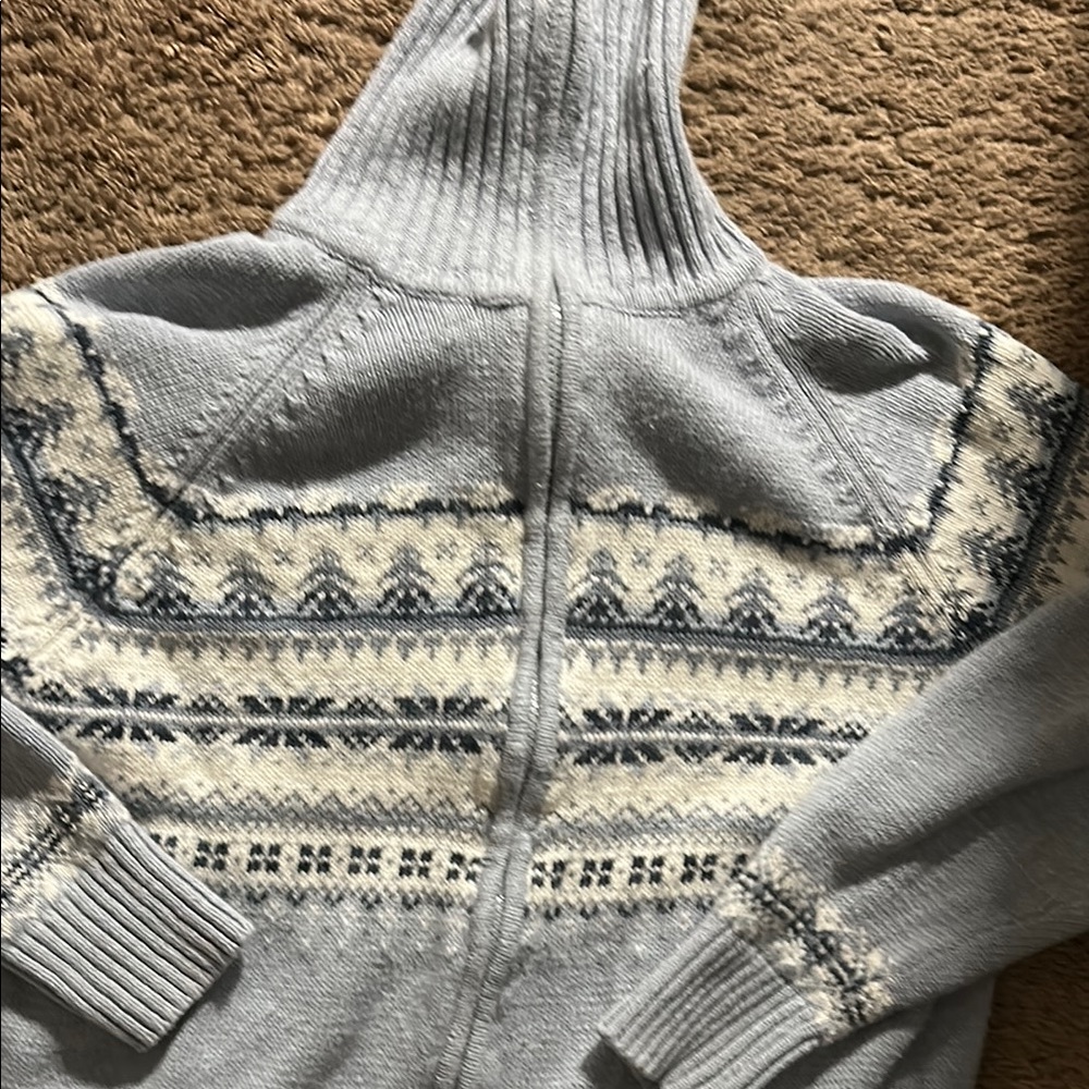 Gray Cowl Neck Sweater with Nordic Pattern - Picture 2 of 8
